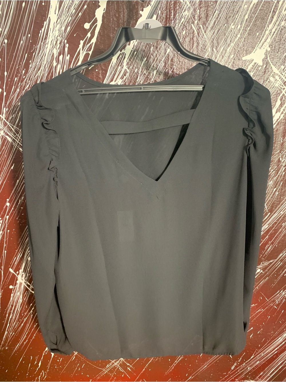 LOFT Black V-Neck Long Sleeve Blouse